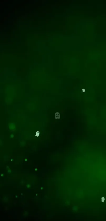 Green wallpaper with glowing ghost-like shapes creating a mystical ambiance.