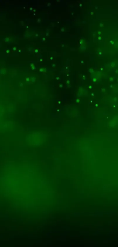 Green particles create a mystical and vibrant phone wallpaper.