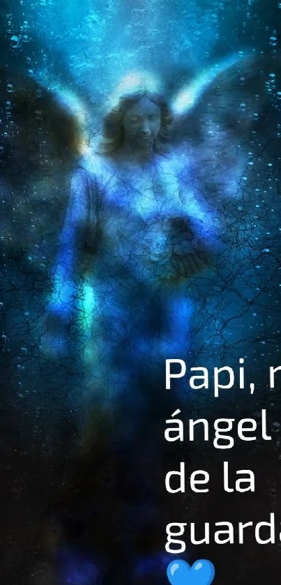 Mystical blue guardian angel art with text 'Papi, mi ángel de la guarda!'