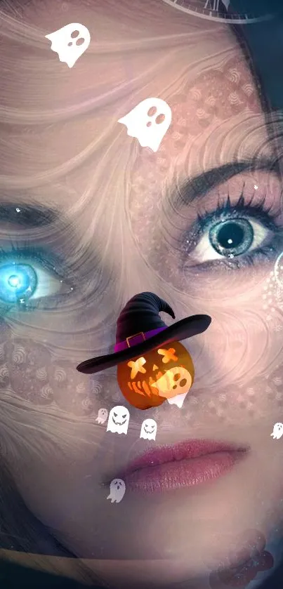 Mystical mobile wallpaper with a Halloween theme and ghostly elements.