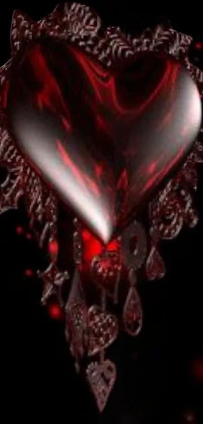 Dark mystical heart with red accents on black background.