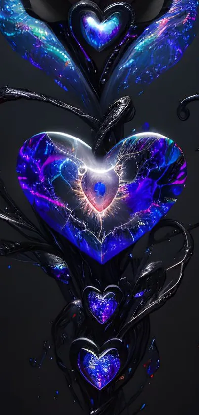 Mystical heart and rose glowing in vibrant purple hues on a dark background.