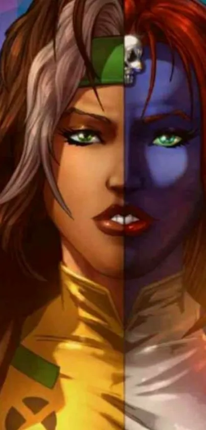 Duality of mystical heroines in vibrant comic art style.