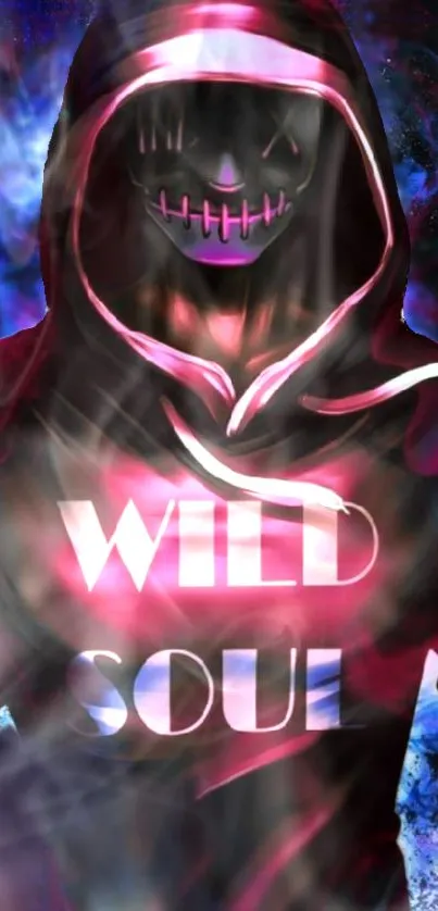 Hooded figure artwork with wild soul text.