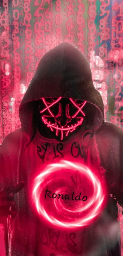 Hooded figure with neon aura in vibrant digital art.