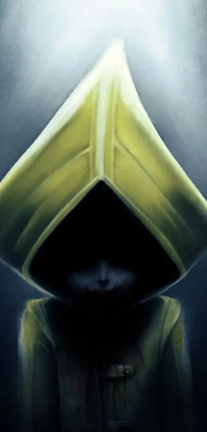 Mysterious hooded figure with mystical lighting on mobile wallpaper.