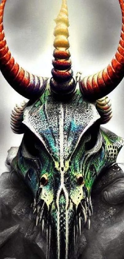 Surreal colorful horned beast in a fantasy setting.