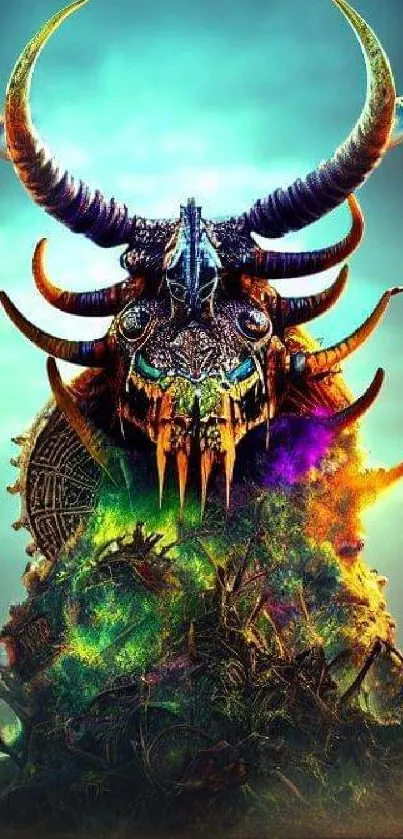 Mystical horned creature with vibrant colors.