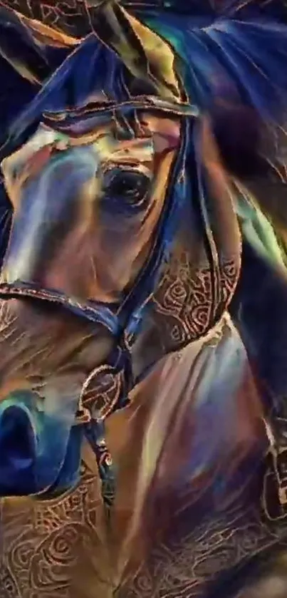 Colorful artistic horse mobile wallpaper with mystical patterns.