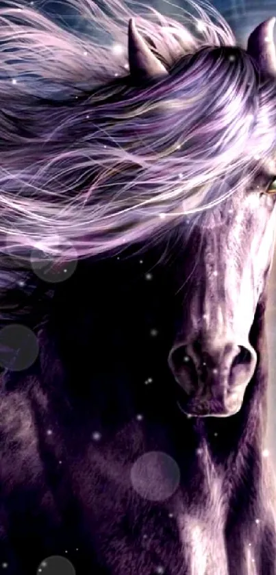 Mystical purple horse with flowing mane.