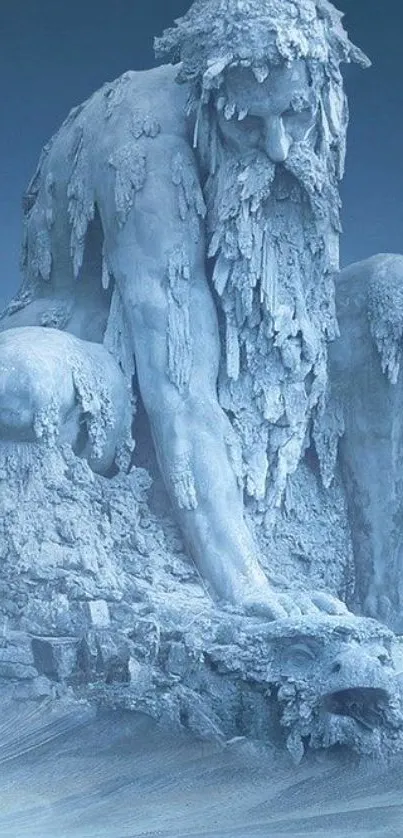 Mystical ice sculpture in blue hues as a mobile wallpaper.