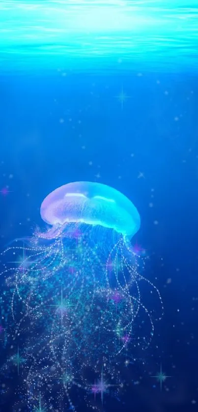 Mystical jellyfish in blue ocean wallpaper, perfect for mobile.