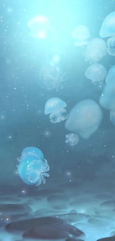 Jellyfish floating in a serene blue ocean scene