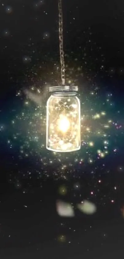 Glowing jar with shimmering aura on dark background wallpaper.