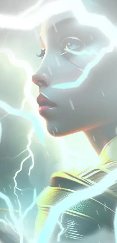 Mystical woman with electrifying lightning art.