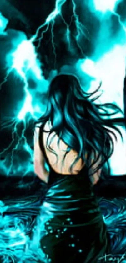 Mystical figure amidst lightning storm wallpaper.