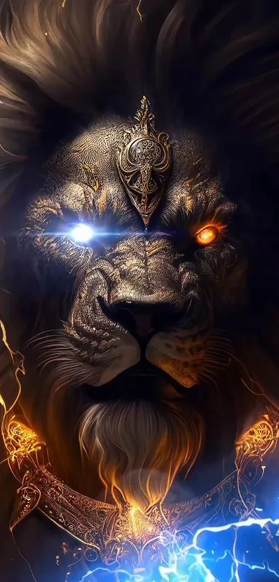 Mystical lion with lightning effects wallpaper.