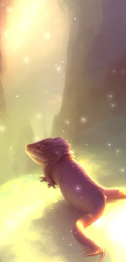 A lizard in mystical light, creating a serene mobile wallpaper.