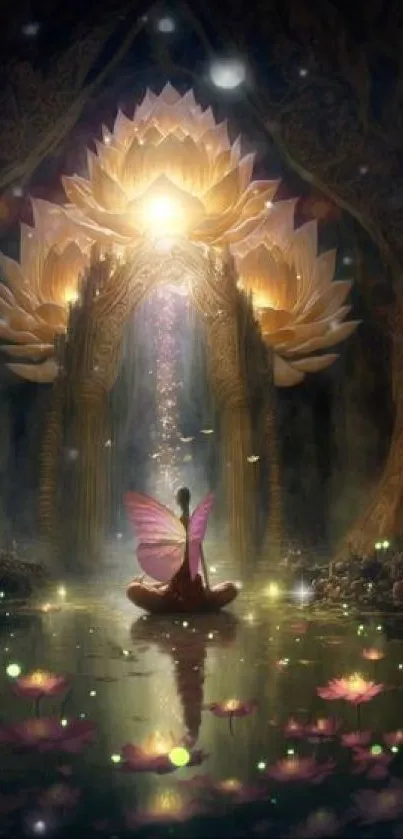 Enchanted fairy with lotus flowers wallpaper.