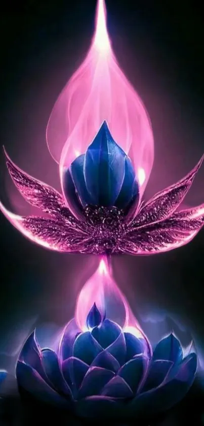 Mystical lotus with purple flames wallpaper.