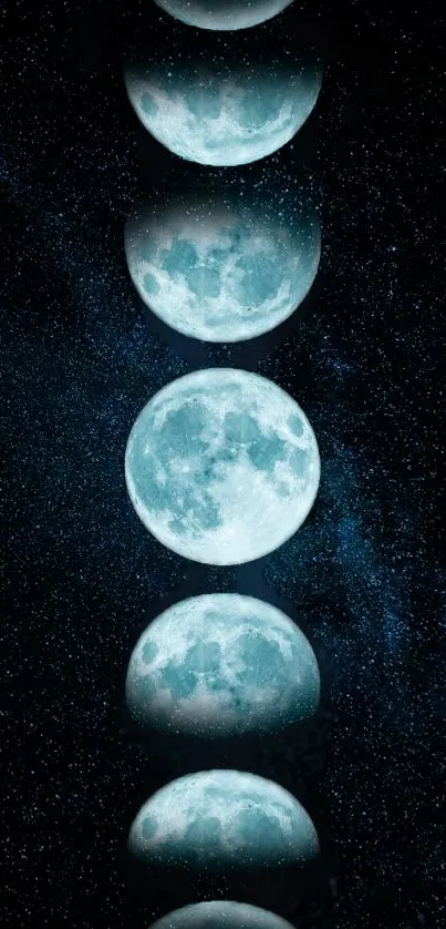 Mobile wallpaper featuring lunar phases in a starry night sky.