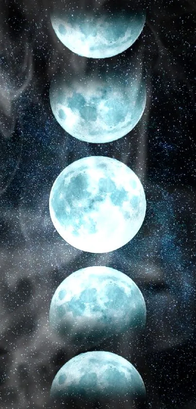 Lunar phases with stars in a mystical night sky wallpaper.