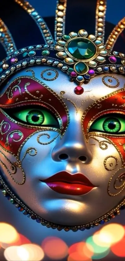 Artistic mystical mask with vibrant colors.