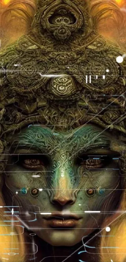 Fantasy mask with intricate design on mobile wallpaper.