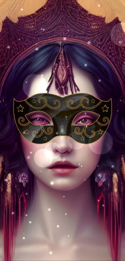 Mysterious figure in a masquerade mask with an ornate headdress.