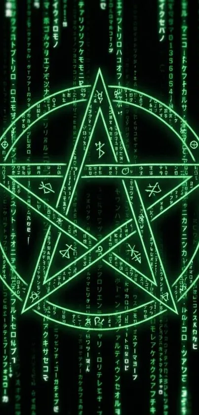 Green mystical matrix design with symbols.