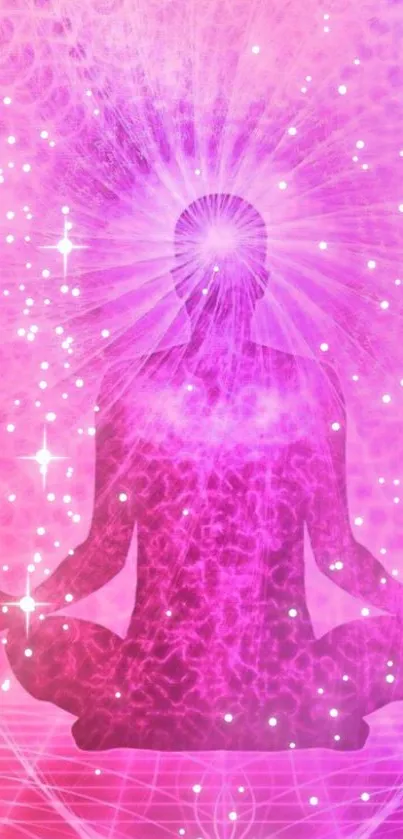 Meditation-themed wallpaper with a pink aura and mystical energy.