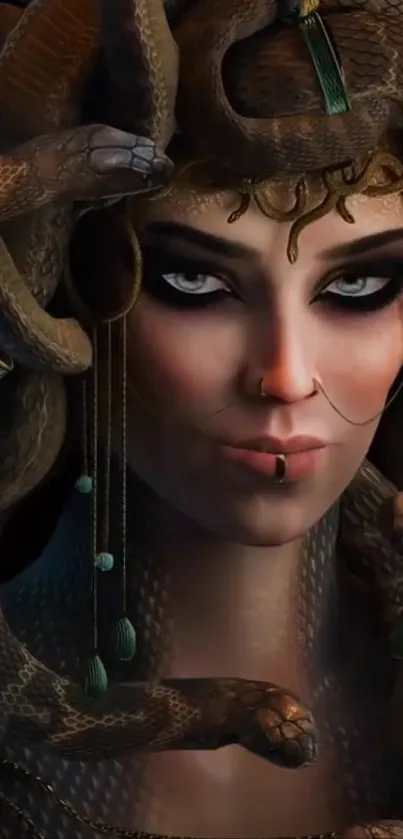 Artistic Medusa wallpaper with snake hair.
