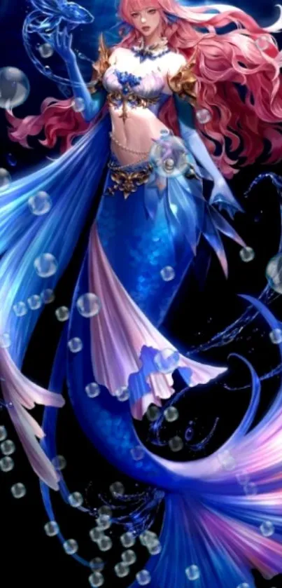 Mystical mermaid artwork in vivid blue hues, perfect for fantasy lovers.