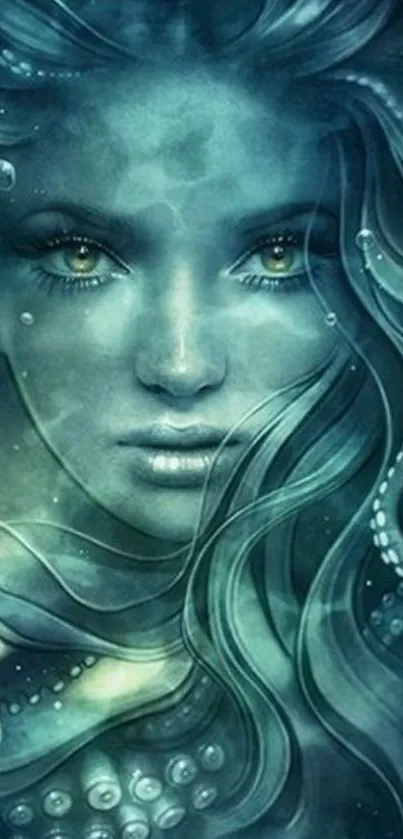 Mystical mermaid artwork with teal tones.