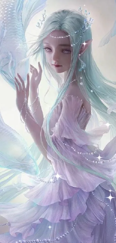 Enchanting mermaid in pastel hues and mystical fantasy art.