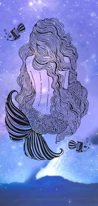 Mystical mermaid in galaxy-themed mobile wallpaper.