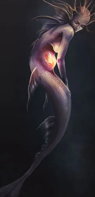 Ethereal mermaid on a dark background mobile wallpaper.