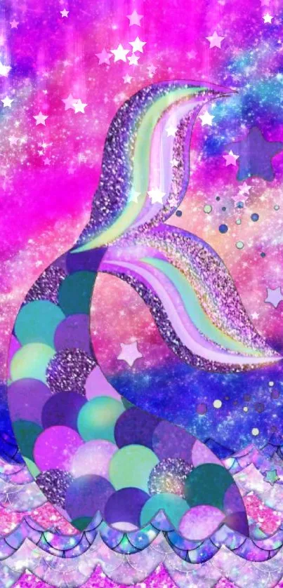 Vibrant cosmic wallpaper featuring a mermaid tail.