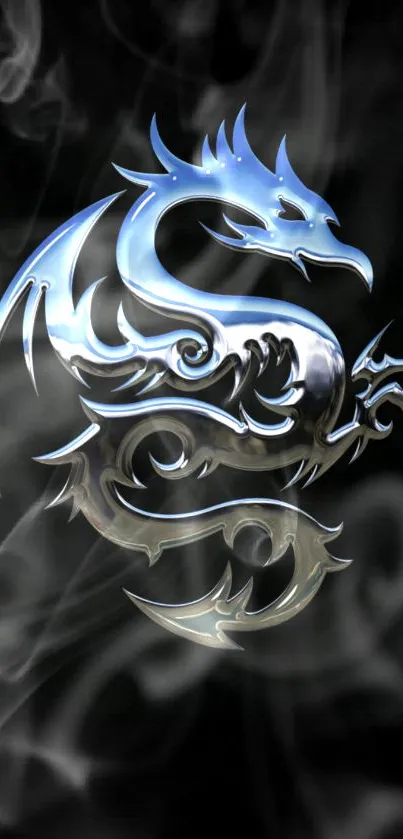 Mystical metallic dragon with smoke background.