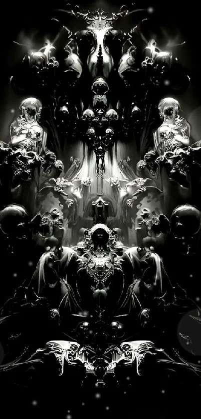 Mystical black and white wallpaper with intricate design and dark theme.