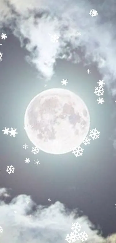 Mobile wallpaper with a moon and snowflakes