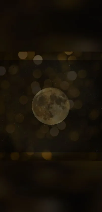 Mystical moon with warm bokeh in dark night wallpaper.