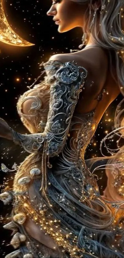 Mystical fantasy lady under moonlight.