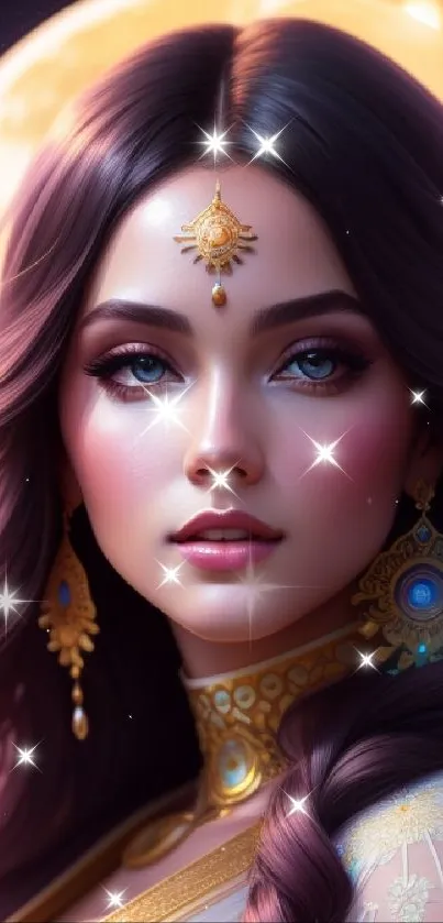 Artistic portrait of a woman under moonlight with elegant jewelry.