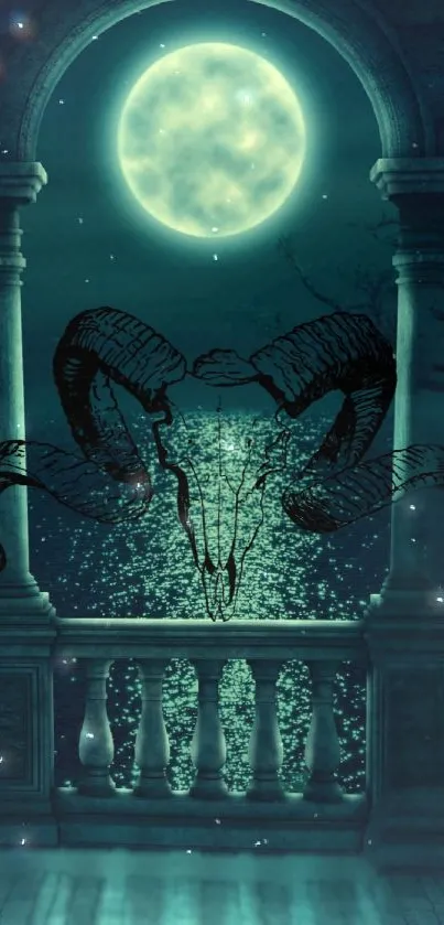 Mystical moonlit balcony with ethereal illustration.