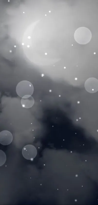 Moonlit clouds and stars wallpaper with a mystical ambiance for mobile devices.