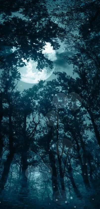 Moonlit forest with towering silhouettes