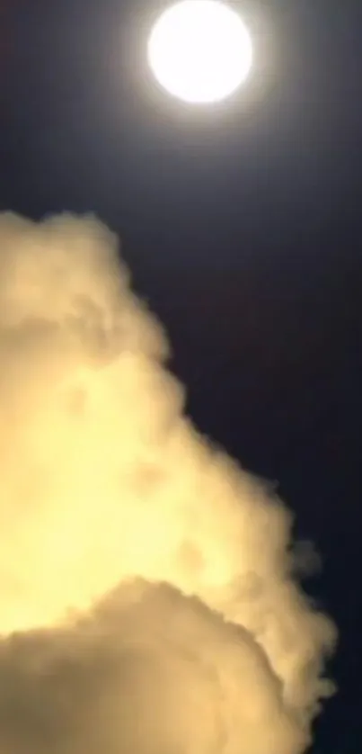 Mystical night sky with bright full moon and clouds.