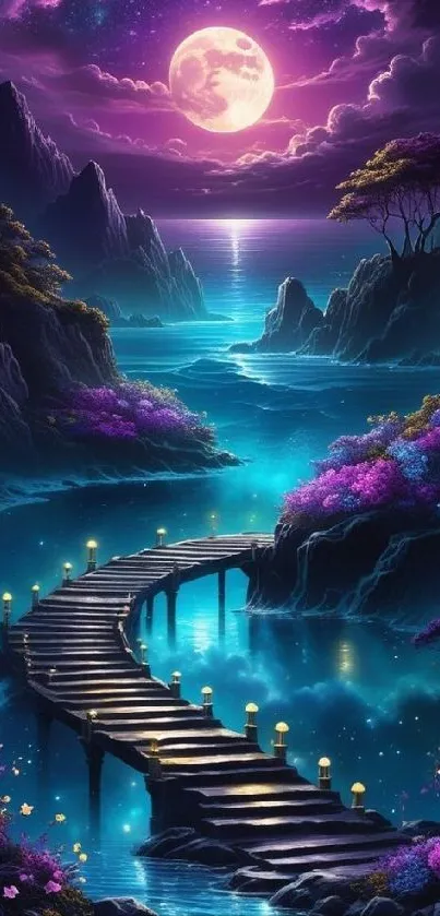 Mystical purple pathway under a full moon.