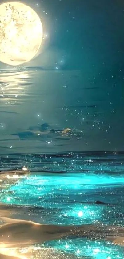 Moonlit river under the night sky, shimmering with ethereal light.